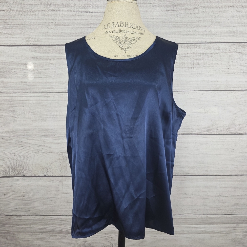 Susan Graver Navy Blue Satin Sleeveless Tank Top